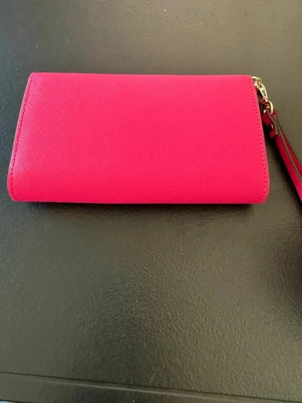 kate spade hot pink Saffiano leather continental wallet with gold logo